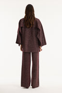 Shawl Collar Metallic Knit Set with Trousers