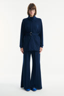Belt-Detail Stand-Collar Set with Relaxed Trousers