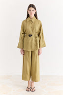 Organic Linen Shirt with Sleeve Cuff Detail