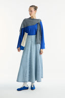 Stitched Detail Flared Denim Skirt