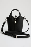 Lock Detail Faux Leather Bag - Black