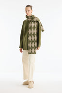 Argyle Pattern Shawl Detail Knit Sweater