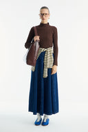 Stitched Detail Flared Denim Skirt