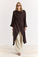 Draped Abaya Dress with Padded Shoulders and Wrap Closure