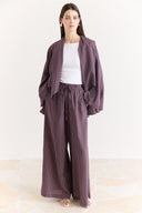 Jacket Collar Striped Trouser Set