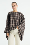 Mock Neck Plaid Poncho
