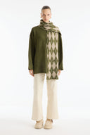 Argyle Pattern Shawl Detail Knit Sweater