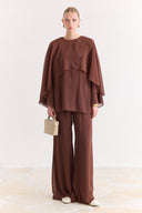 Cross-Cape Detail Yoryo Chiffon Pants Set