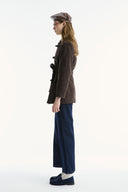 Velvet-Look Front Pleat Diagonal Jacket