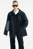 Parka with Contrast Collar and Tape Detail