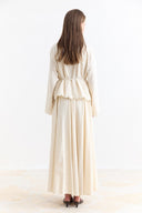 Cuffed Embroidered Detail Linen Skirt Set