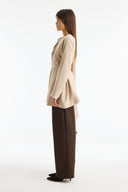 Shoulder Drape Detail Belted Jacket - Beige