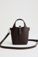 Lock-Detail Faux Leather Bag - Brown