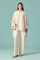 Collar Detail Wide Sleeve Knit Set with Trousers