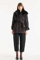 Collar Faux Fur Detailed Frayed Jacket - Brown