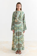 Satin Printed Yoryo Chiffon Dress