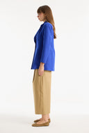 Dart Detail Belted Blazer Jacket - royal blue