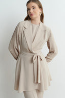 Akady Crew Neck Pleated Crepe Jacket Set