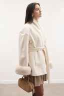 Aliya Faux Fur Cuffed Wool Coat