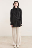 Side-Tie Dacron Shirt with Pleats
