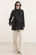 Side-Tie Dacron Shirt with Pleats