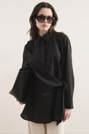 Side-Tie Dacron Shirt with Pleats