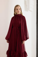 Arjana Fırfırlı Balon Kol Şifon Elbise