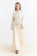 Cuffed Embroidered Detail Linen Skirt Set