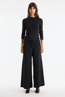 Piped Belted Straight-Cut Knit Trousers