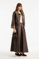 Plaid Detail Skirt Set - Coffee