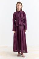 Cuffed Embroidered Detail Linen Skirt Set