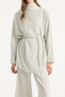 Stand-Up Collar Belted Set with Comfortable Trousers