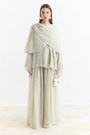 Shoulder Pleat Detail Yoryo Chiffon Pants Set