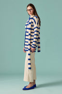 Scarf-Detail Striped Knitted Cardigan