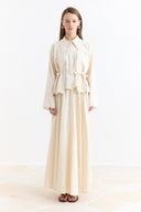 Cuffed Embroidered Detail Linen Skirt Set