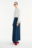 Stitched Detail Flared Denim Skirt