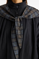 Plaid Shawl Detail Epaulet Stand-Up Collar Jacket - Black