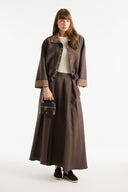 Plaid Detail Skirt Set - Coffee