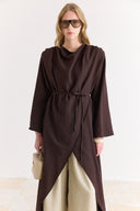 Draped Abaya Dress with Padded Shoulders and Wrap Closure