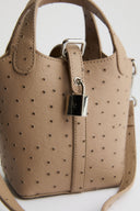 Lock Detail Faux Leather Bag - Beige