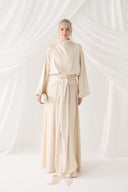 Bağlama Detaylı Saten Abiye Elbise