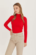 Fisherman Turtleneck Sweater - Red