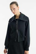 Wide-Collar Zip-Up Scuba Skirt Set