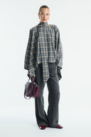High-Neck Plaid Poncho