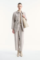 Velvet-Look Front Pleat Diagonal Jacket