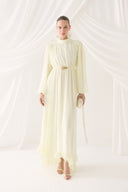 Waist-Gathered Ruffled Chiffon Dress