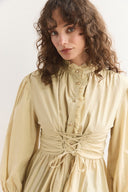 Tie-Waist Button-Down Ruffled Shirt