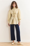 Tie-Waist Button-Down Ruffled Shirt