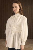 Tie-Waist Button-Down Ruffle Shirt