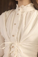 Tie-Waist Button-Down Ruffle Shirt